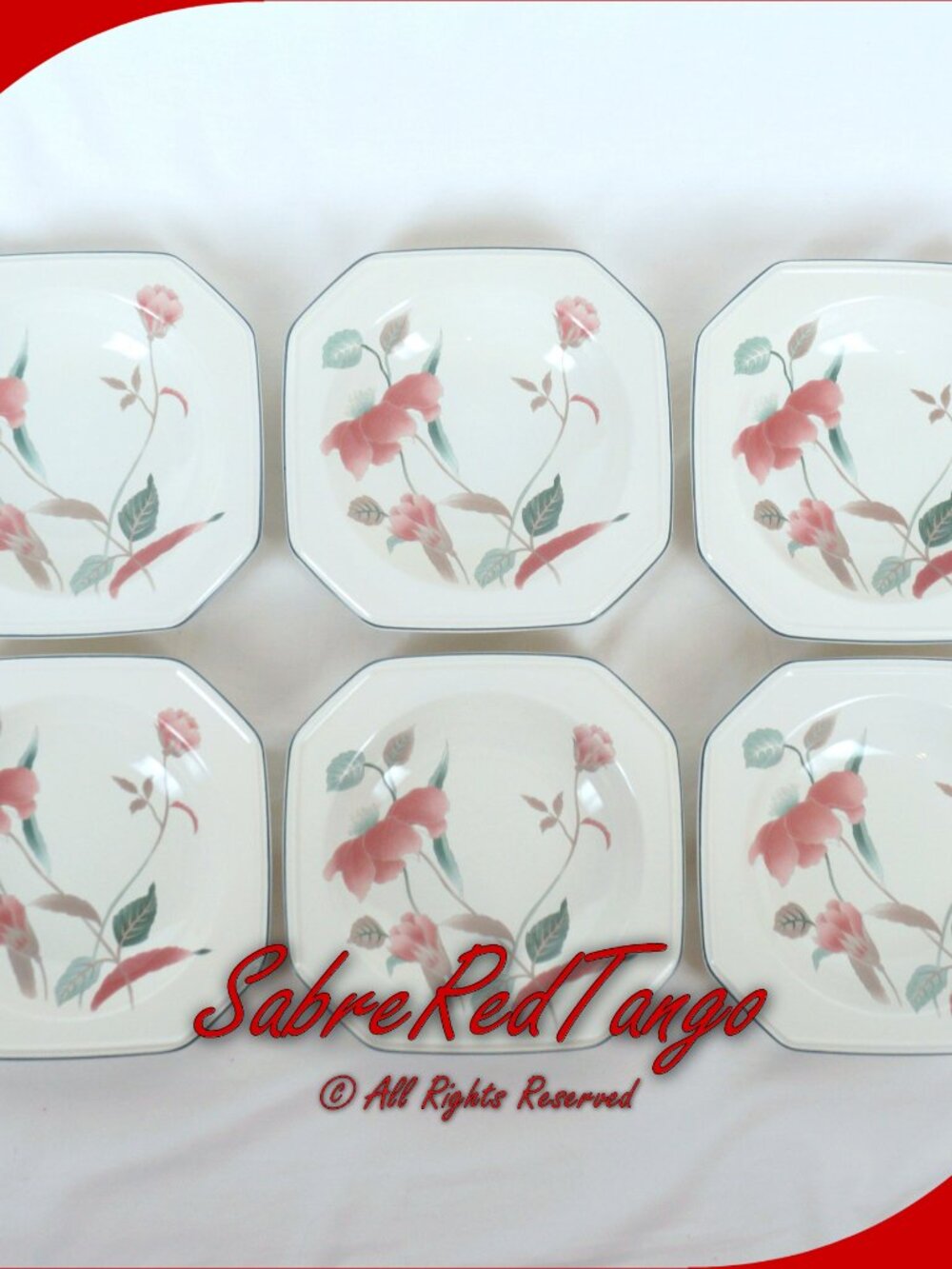Vintage Mikasa Ceramic Rim Soup Bowl Set Of 6 F3003 Silk Flowers